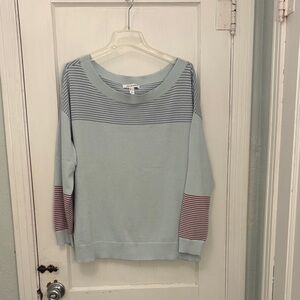 Peace Love World Blue and White Striped Sweater